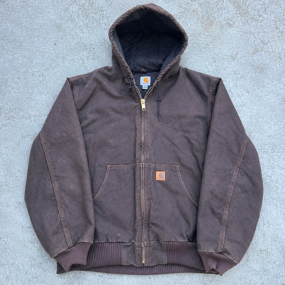 Carhartt Active Jacket XL Brown Vintage Y2K Faded Hooded Workwear Canvas Coat